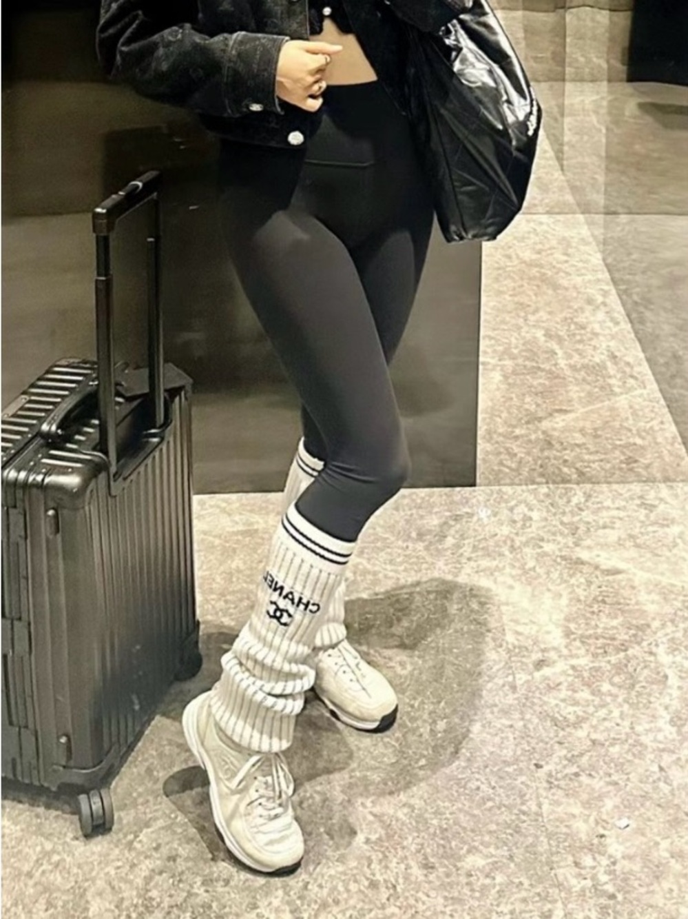 NEW ChaneI White and Black Knit Logo Leg warmers / Gaiters